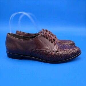 Bandolino Women's Chocolate Brown Woven Leather Lace-Up Heel Oxford Loafers 7.5M